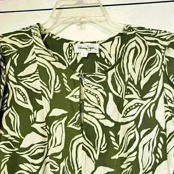 Panama Jack Womens Clasp Garden Beach Leaf Print Linen Rayon Blouse Size Large - Picture 5 of 7